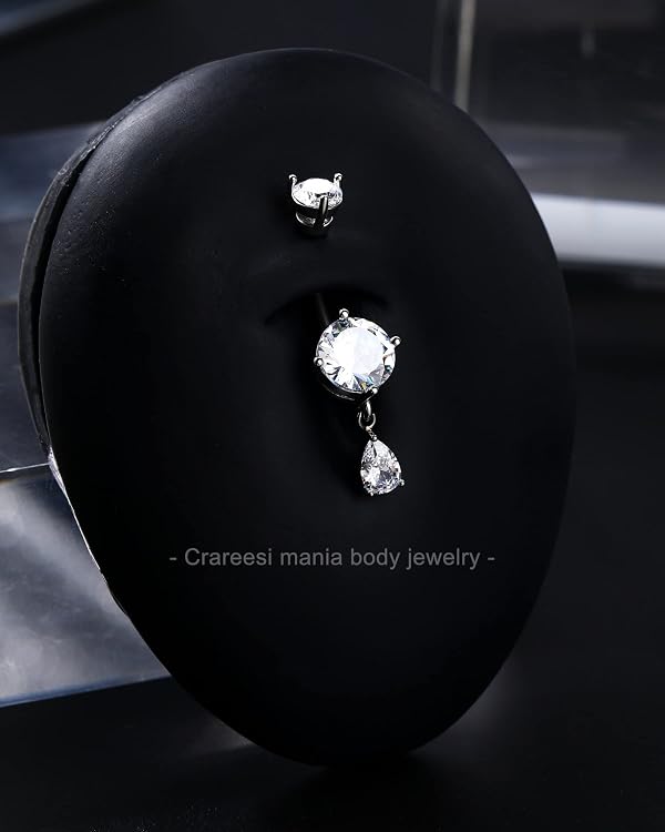 CM Crareesi Mania Dangle Belly Button Ring Teardrop Belly Rings 316L Surgical Steel Belly Button Piercing Jewelry Silver Belly Piercing Jewelry for Women by CM Crareesi Mania - Used condition - Image 4
