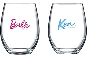 Barbie and Ken Hot Pink and Blue 17oz Stemless Wine Glasses (Set of 2)