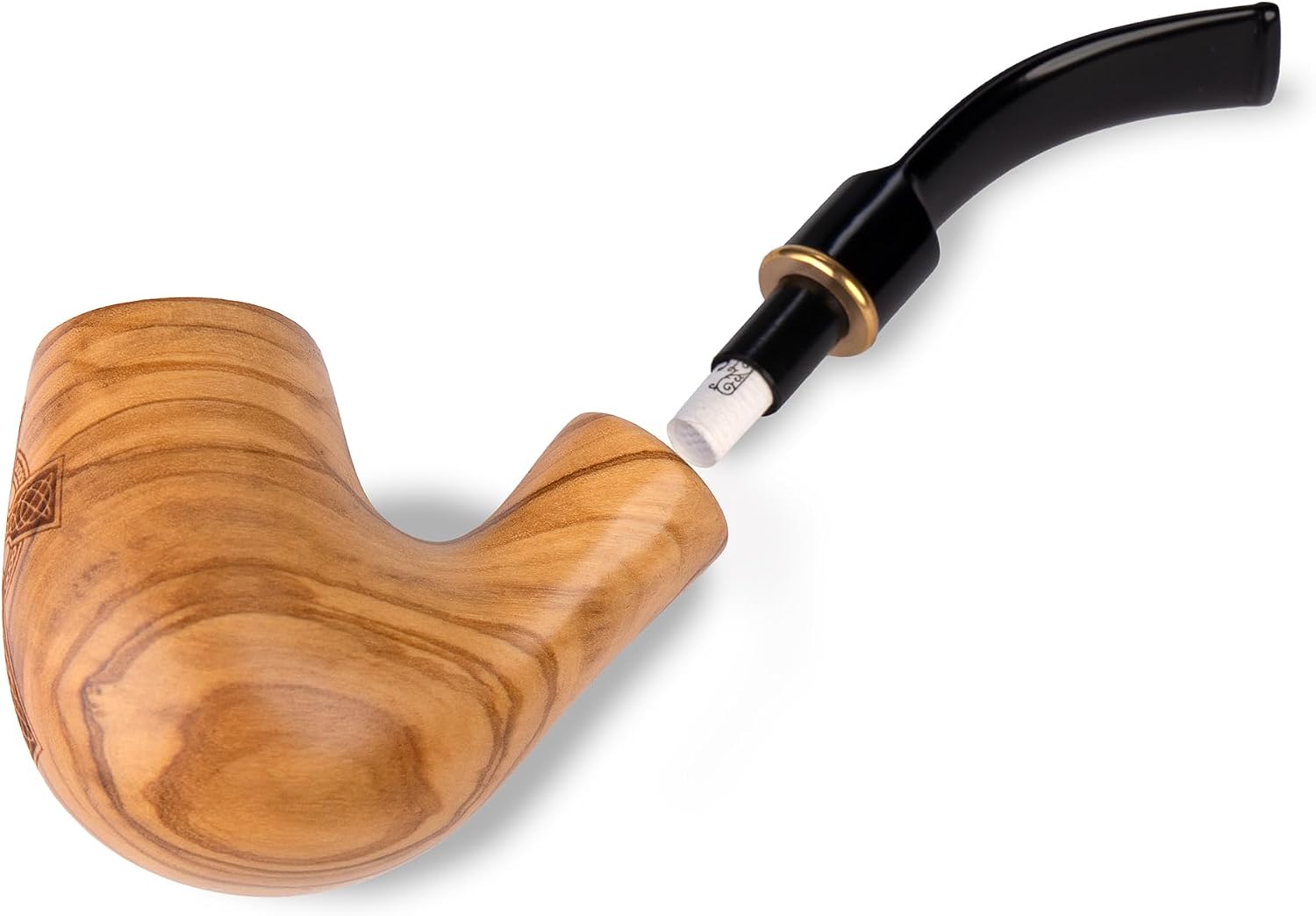 5.1 Olive wood Tobacco Smoking Pipe with engraving Celtic Cross | pipes for 9mm filter - 13cm. Velvet pouch gift