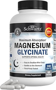Magnesium Glycinate 500mg Capsules 240 Mini Caps - Magnesium Supplement Glycinato de Magnesio for Healthy Nerves Muscles Heart Mood and Sleep Support - Vegan, Gluten-Free, Non-GMO - 60 Day Supply