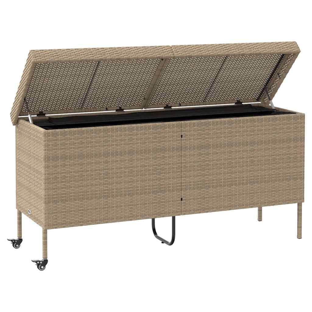IKAYAA Baúl de Exterior Ratán PE con Ruedas, Baúl de Almacenamiento Exterior XXL, Caja de Almacenamiento con Bolsa, Arcón de Almacenaje para Patio Jardín, Beige 160 x 55 x 75 cm