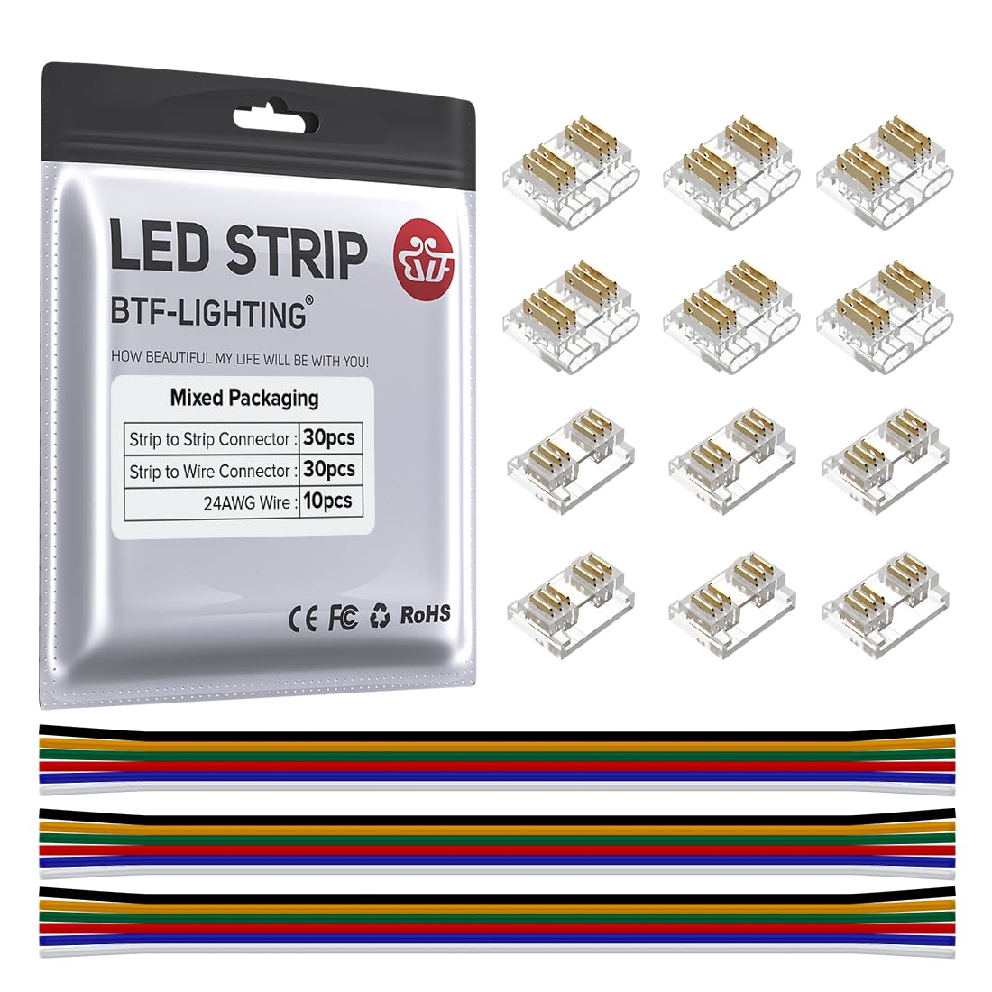 BTF-LIGHTING FCOB 6Pin 12mm 0.47in Transparent Connector Kit 30pcs ...