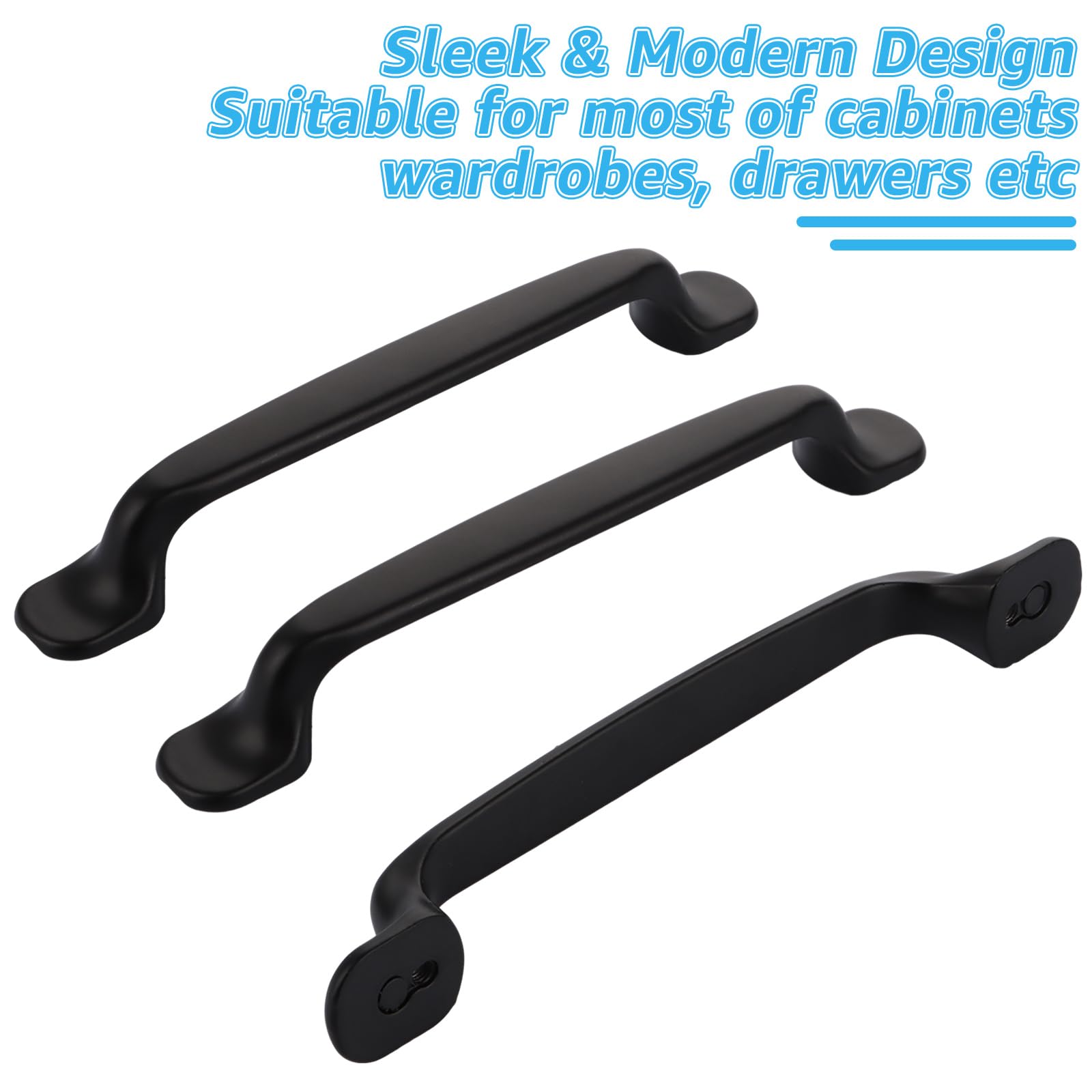 WOPPLXY 24 PCS Cabinet Drawer Handles 128mm Hole Center - Matt Black Kitchen Cupboard Handles - 160mm Drawer Door Handles Pull - Black Zinc Alloy Handles for Kitchen, Bedroom, Bathroom - Image 4