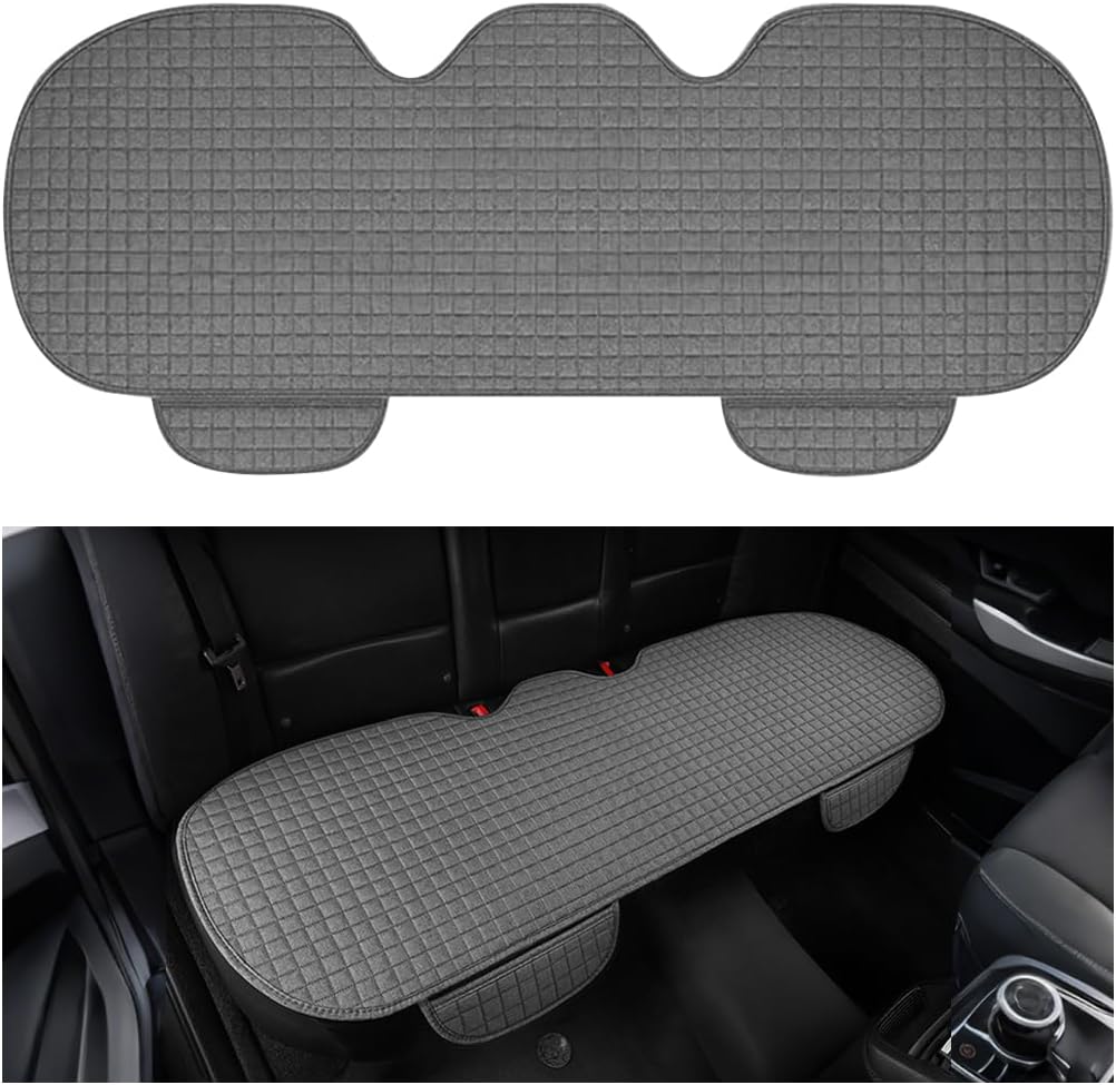 Car Back Seat Cover, Breathable Waterproof Vehicle Rear Bench Protector with Storage Pocket, Comfortable Automotive Back Seat Cushion Pad, Universal for SUV RV Truck (Gray)