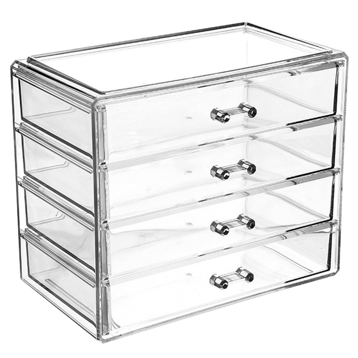 Caja de almacenamiento de maquillaje, organizador grande de cosméticos con cuatro cajones de acrílico con suficiente diseño de espacio de almacenamiento para uso doméstico para el cuidado de