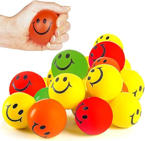 ArtCreativity Pelotas antiestrés de cara sonriente para niños y adultos, paquete de 12 juguetes esponjosos de 2.5 pulgadas para aliviar la ansiedad,
