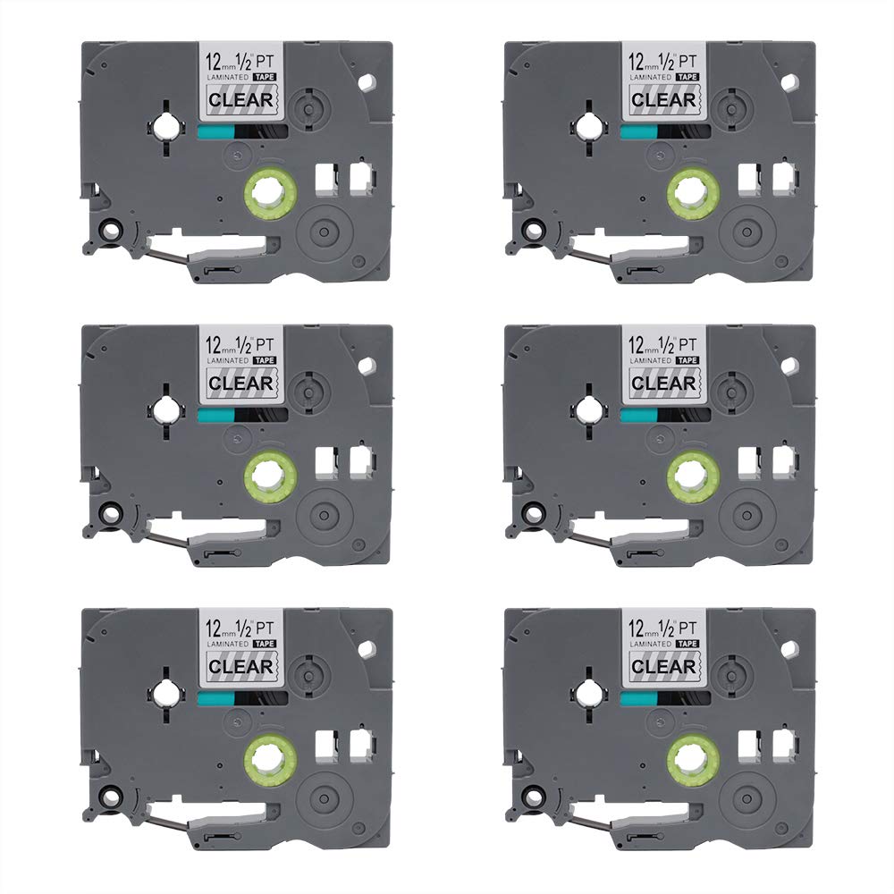 Compatible with P-Touch TZe131 TZ131 Clear Label Tape 6-Pack, Laminated 12mm (0.47"), Replacement for Tze Tz Clear Label Tape Cartridge, Compatible