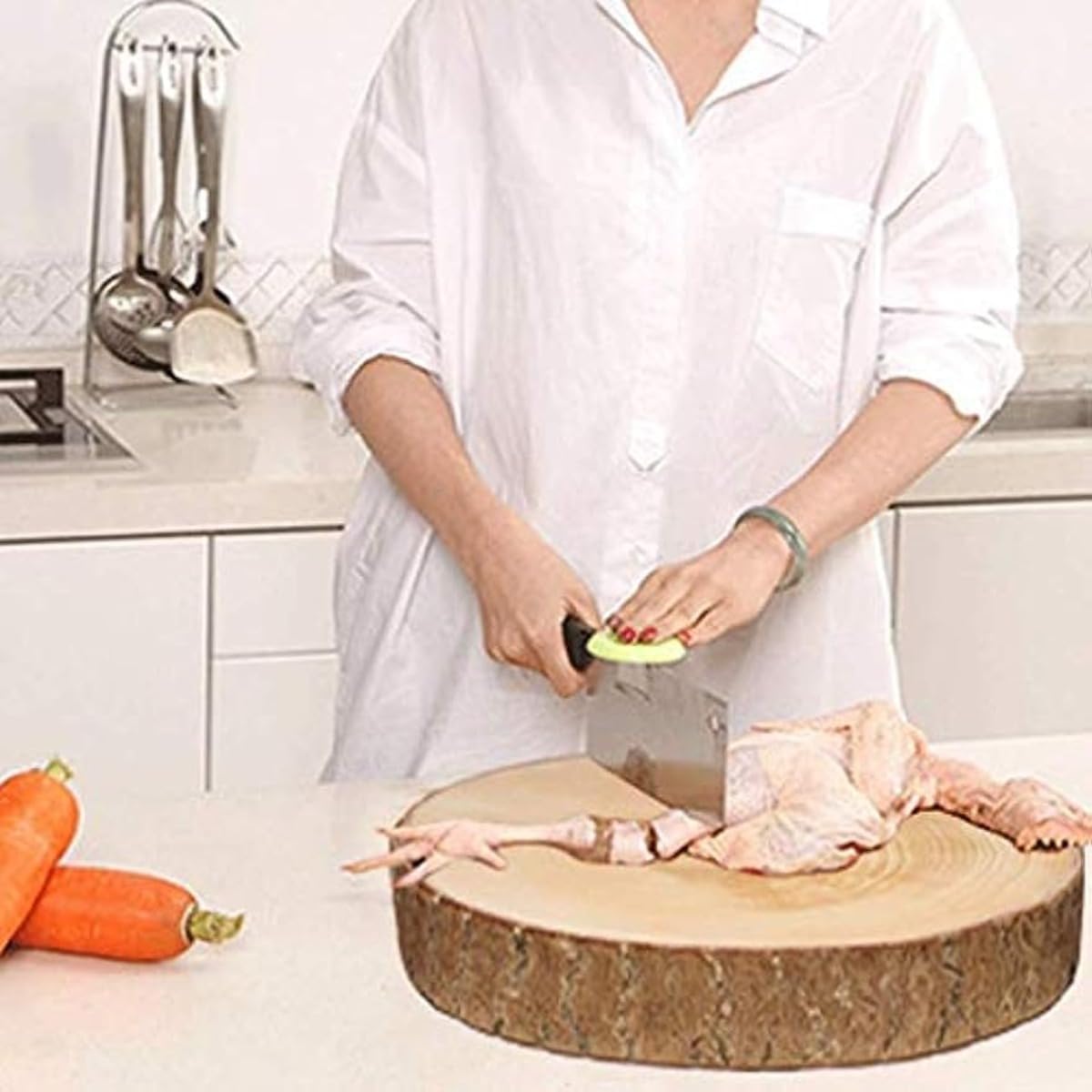 woodpecker いちょうの木のまな板 中 - アメノイエ TVTまな板，滑り止めのイチョウの野菜 まな板、通年 、 丸太ナイフボード、ラウンド、耐久性 (26cm*5厚)