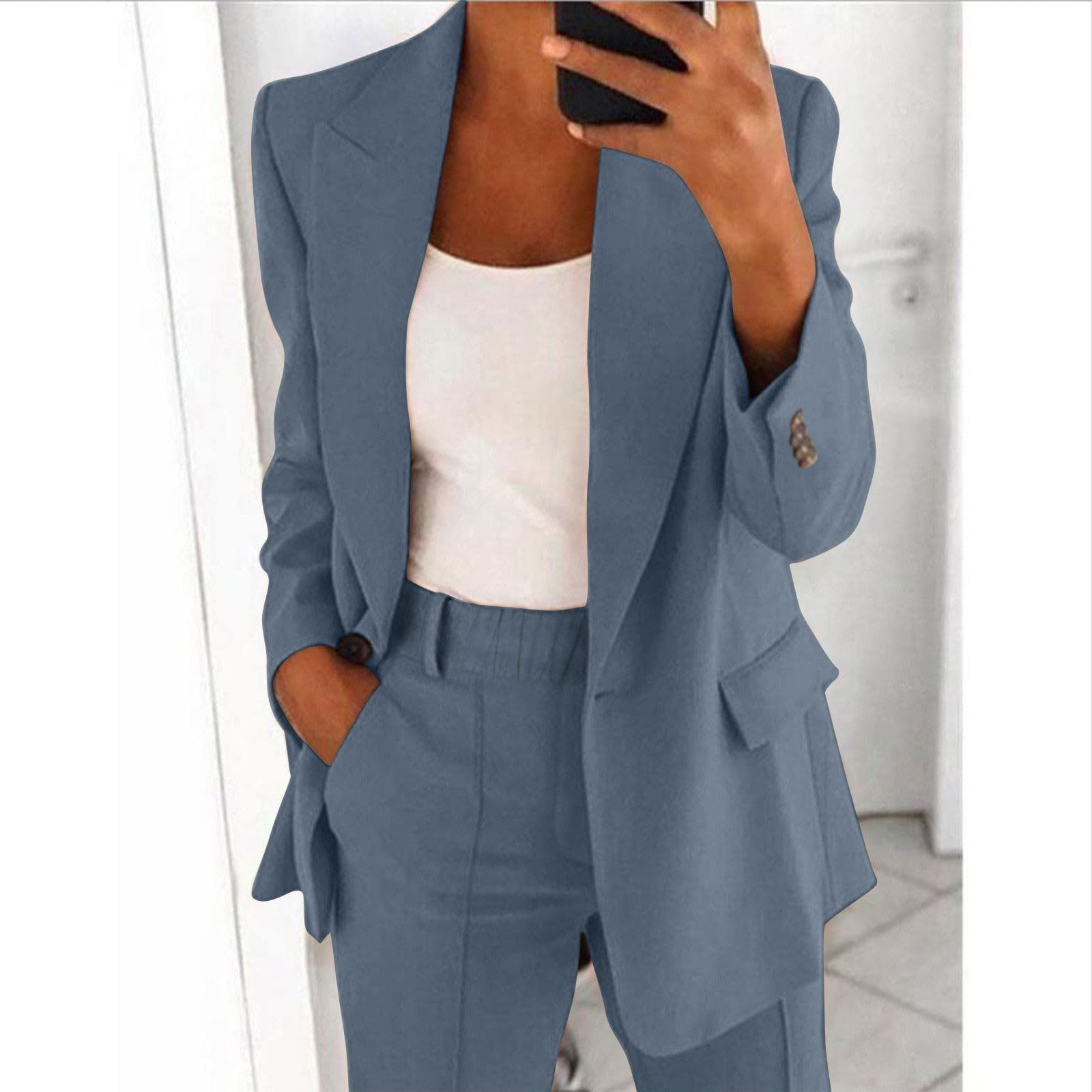 Offre du Jour Revers Costume Ensemble Bureau Affaires à Manches Longues Bouton Formel Veste Pantalon Costume Mince Ample Pantalon Veste Costume Monnaie De Ceinture