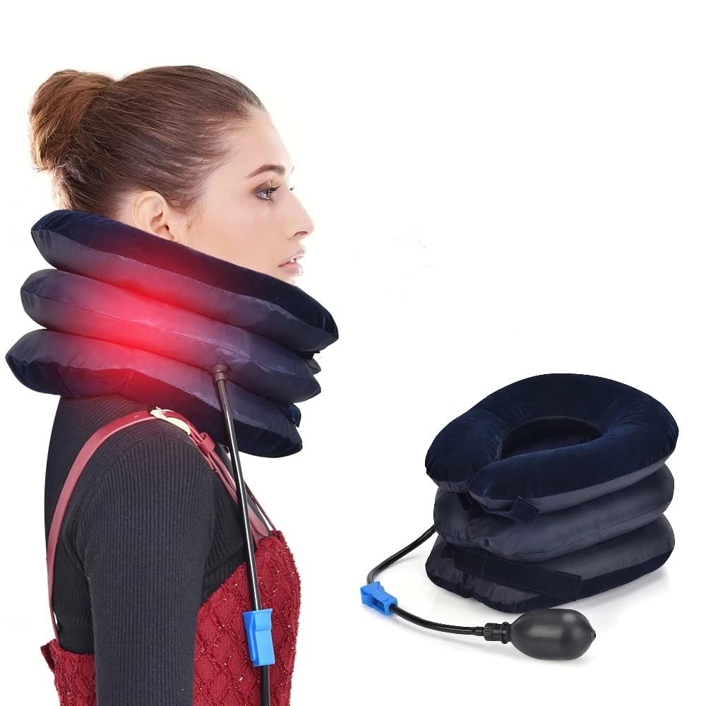 1Pack Universal Inflatable Cervical Neck Traction Device & Collar Brace, Flocked Air Pillow,Best for Neck Support & Instant Relief for Neck Pain, Spine Alignment