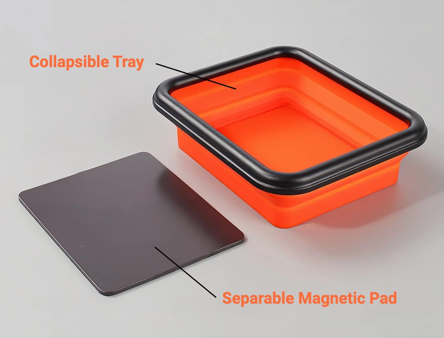 Collapsible Magnetic Parts Tray Set of 3 Different Size, Red Foldable Silicone Tool Trays for Screws, Bolts, Nuts and Other Small Metal Parts (Orange)