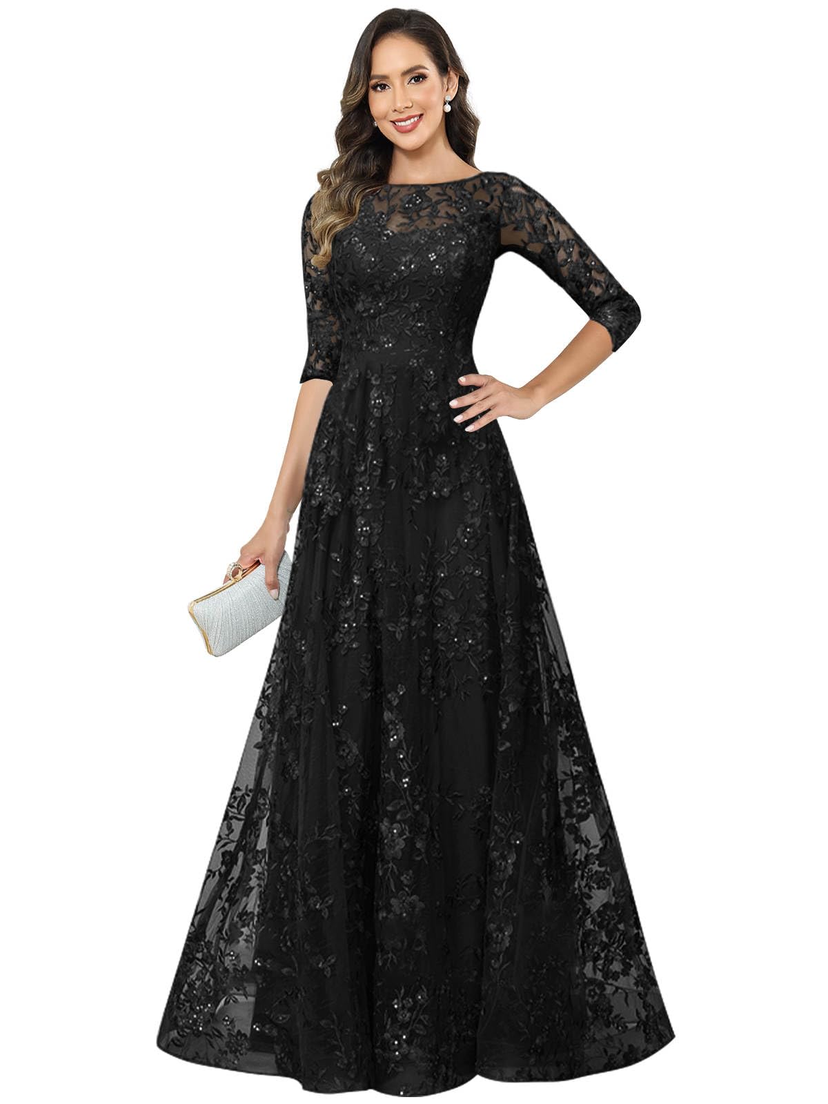 SOLODISH Lace Applique Mother of The Bride Dresses A Line Evening Formal Dresses for Women