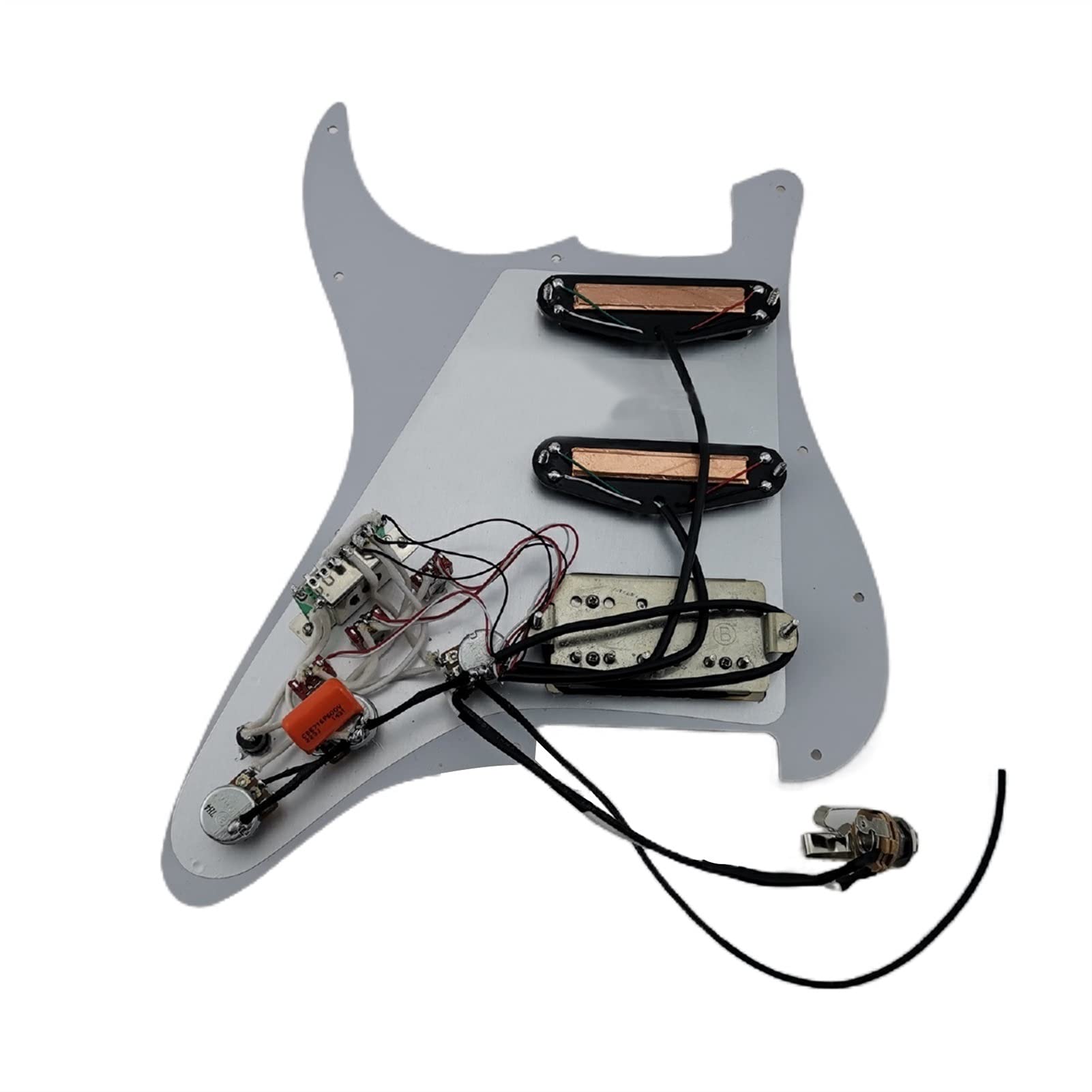 Geladenes Schlagbrett Strat Gitarre Pickup Vorverdrahteter Picker Alnico V Humbucker Pickup Single Cut Funktion Kabelbaum Guitar Set White Pickup (Color : White Pickguard)