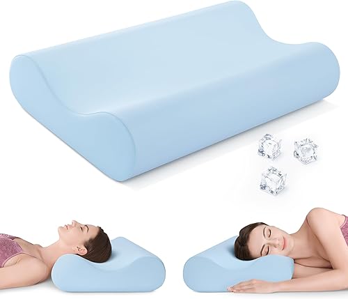Miniatura 11 de AM AEROMAX Almohada de espuma viscoelástica con contorno para viajes, almohada cervical para aliviar el dolor de cuello, almohadas ortopédicas