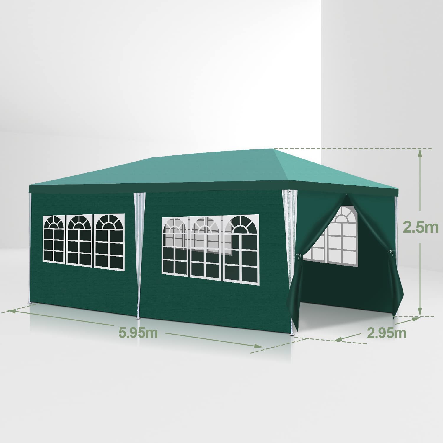 Sonnewelt Pabellón 3x6 m Carpa de Fiesta de Jardín Impermeable Lona de PE de Cerveza de Festival Resistente a los UV 100g/m² con 6 Partes Laterales Verde