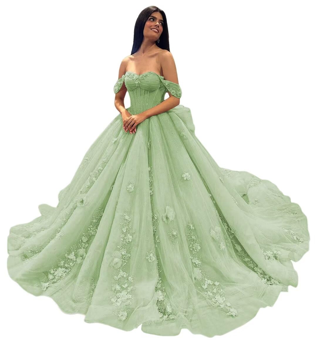 Ftupza 3D Floral Quinceanera Dresses Lace Beaded Party Gowns Off Shoudler Tulle Ball Gown for Sweet 15 16 Dresses