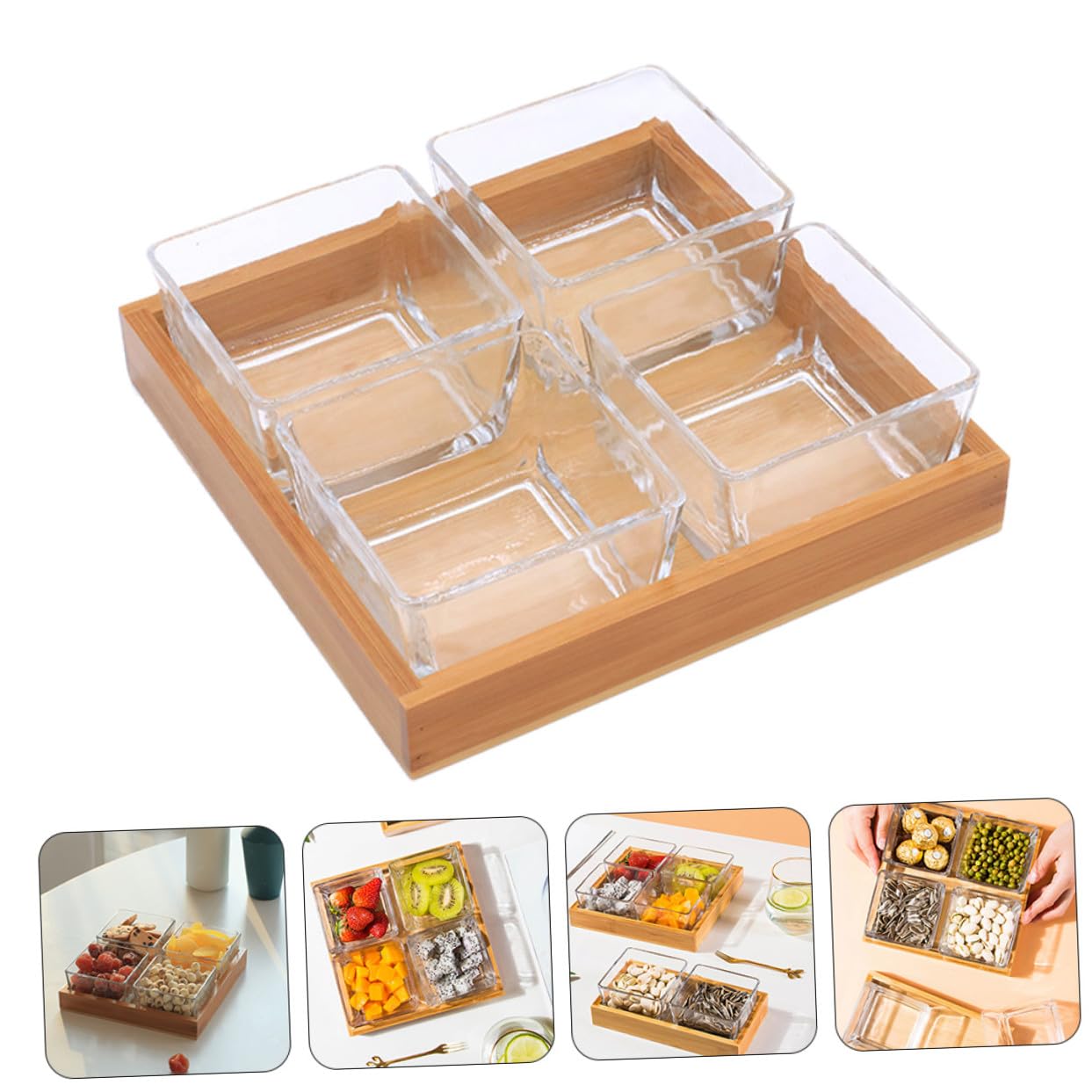 Servierplatte Satz für Snacks mit Unterteilte Holzhalter Glas 1 und Obst