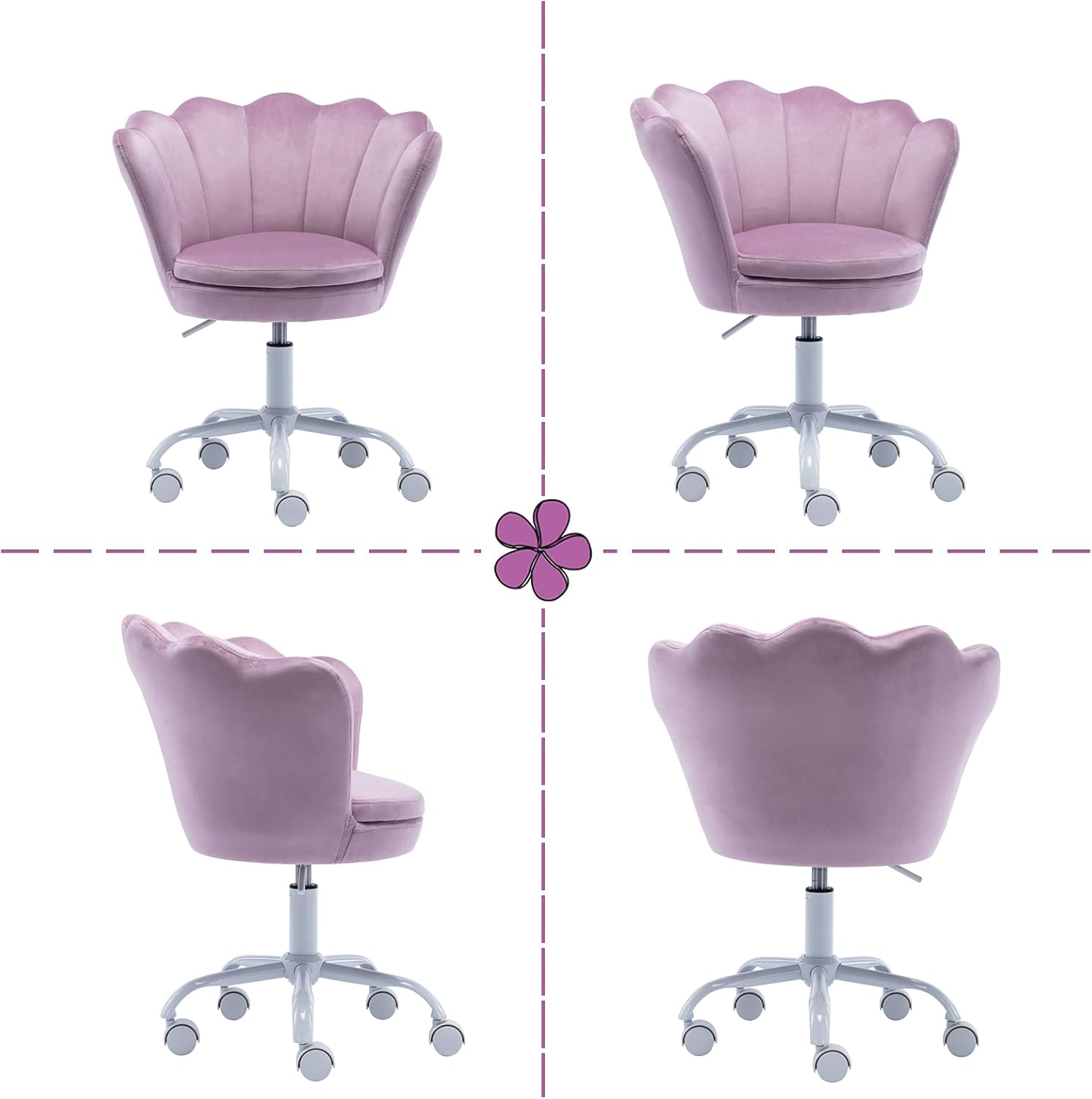 Wahson Velvet Kids Desk Chair Swivel Chair with Armrests for Girls Children Study Office Chair Height Adjustable (Light Purple)