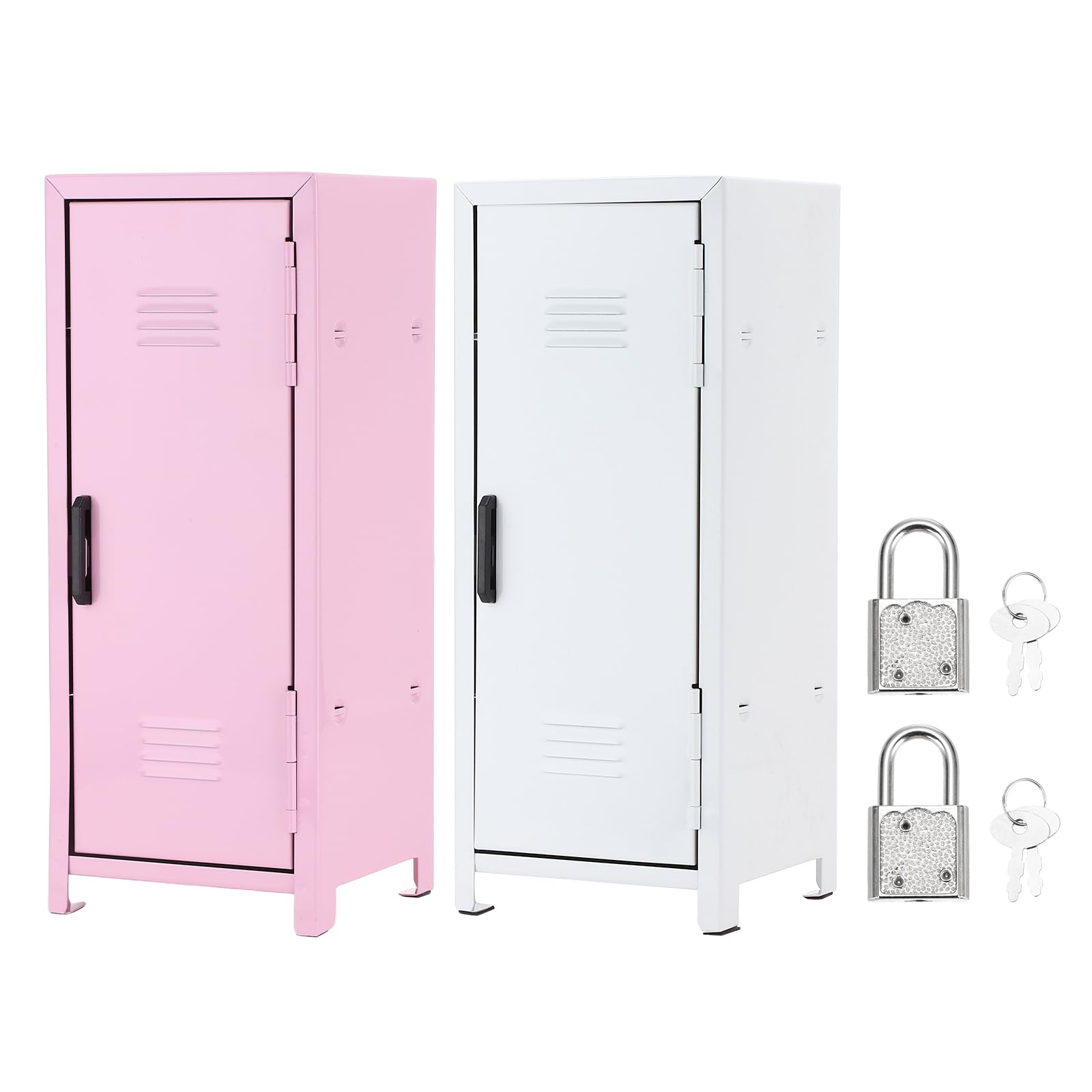 PATIKIL Mini Locker 4.3 x 10.8 Inch, 2 Pcs Small Locker with Lock Keys, Real Little Desktop Metal Money Safe Storage Box Security Organizer Cabinet for Desk Bedroom Money, Light Pink/White