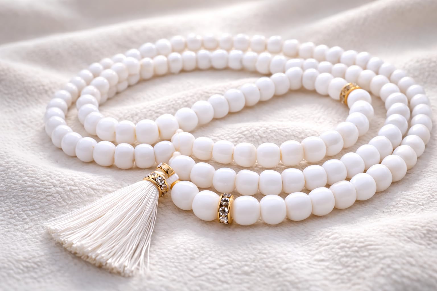Pure White Crystal Beautiful 100 Beads Tasbih, Islamic Salat/Beads Prayer Tasbeeh for Muslims Crafted for Daily Prayer Needs (Pack of 1) Color - White-image-0