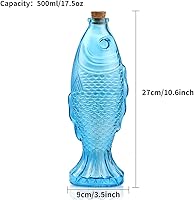 Vista 3 de Paquete de 3 botellas de vidrio con forma de pez, botellas decorativas con tapón de corcho, decantadores de pescado para regalo, bar, decoración