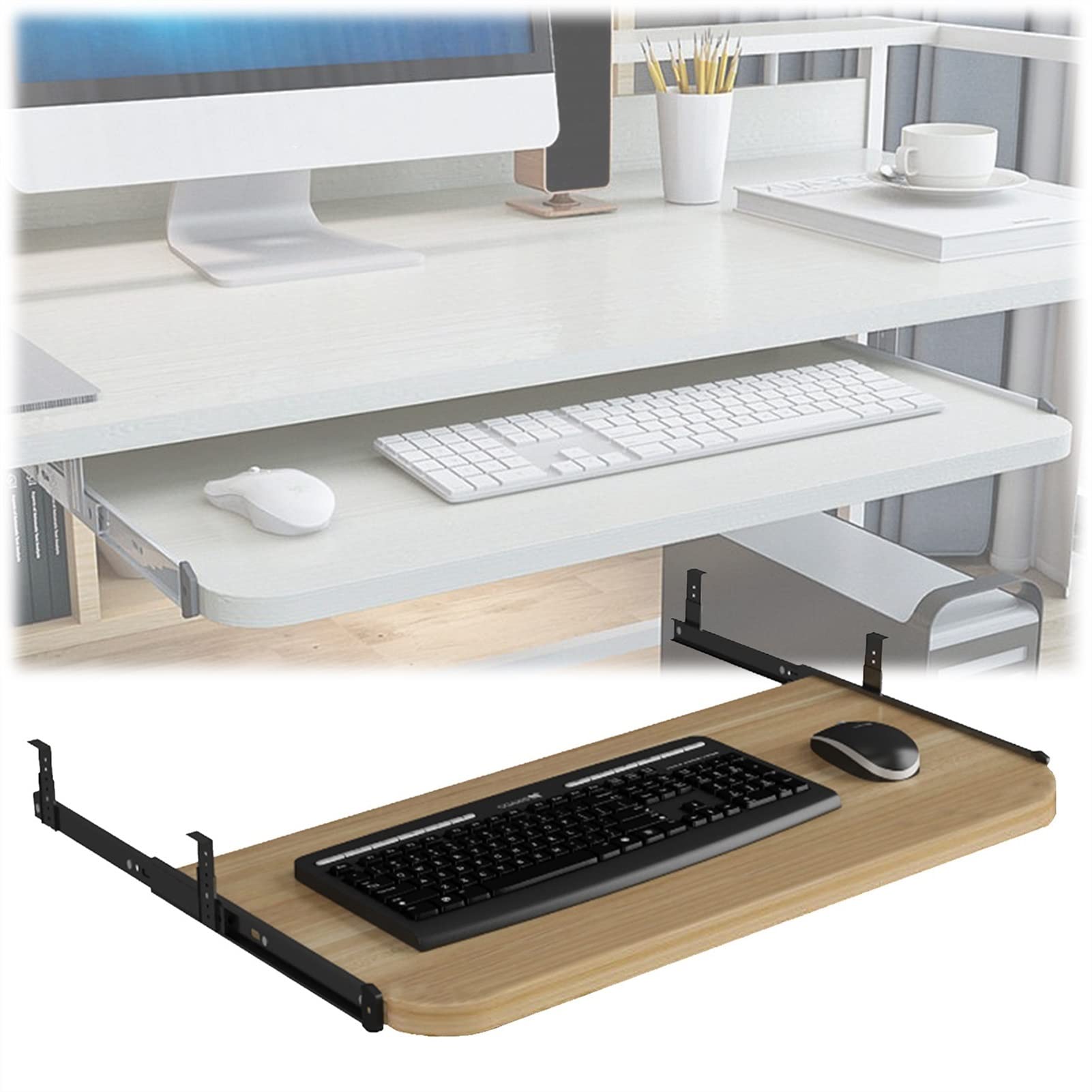 Ergonomiczna regulowana taca do szuflady na klawiaturę, drewniany stojak pod biurko, na klawiaturę 54/60/70 x 27 cm, oszczędność miejsca, organizer do przechowywania, idealny do domowego biura