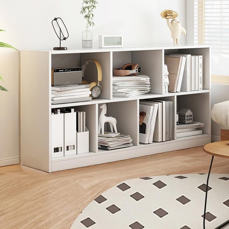 LITFAD Wood Modern Cube Bookcase with Closed Back and Multiple Shelves Floor Storage Cabinet for Home Office Study Room Library - White 47.2" L x 9.4" W x 31.5" H