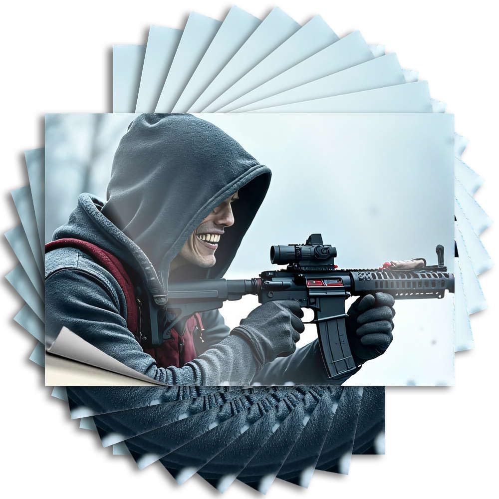 Decal Small Patio Decorations Outdoor Bumper A Person in A Hoodie Aiming A Rifle - No Residue Decals for Checkered(8X12CM)