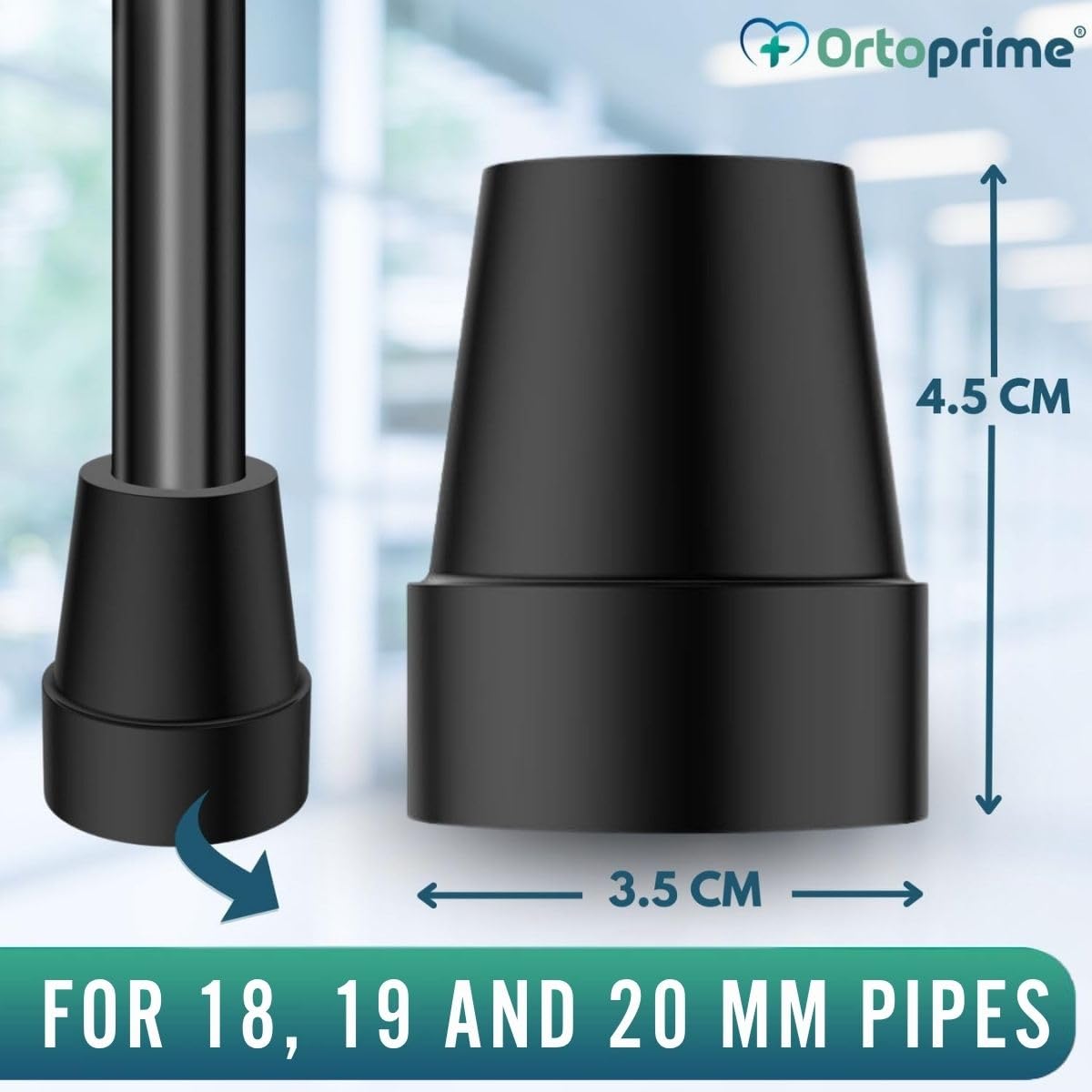 OrtoPrime PACK x2 Klosze kulowe ANTYPOŚLIZGOWE Tyły Kul Rury 18 mm 19 mm i 20 mm - Katyczki do kijków - Końcówki dla Kul i Kul - Gumowe Katyczki i Kule 2 SZTUK