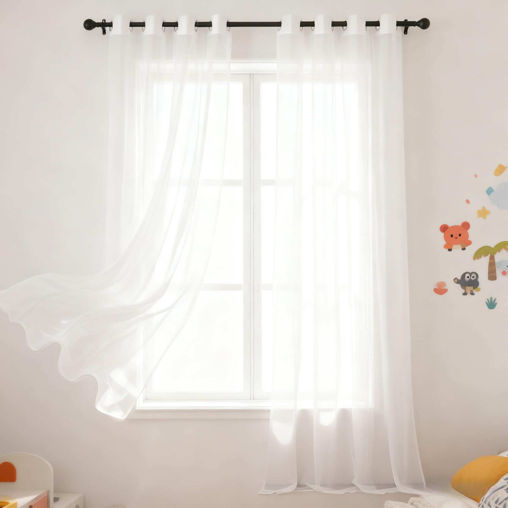 Rideaux voilage transparent lumineux pour balcon et chambre parentale