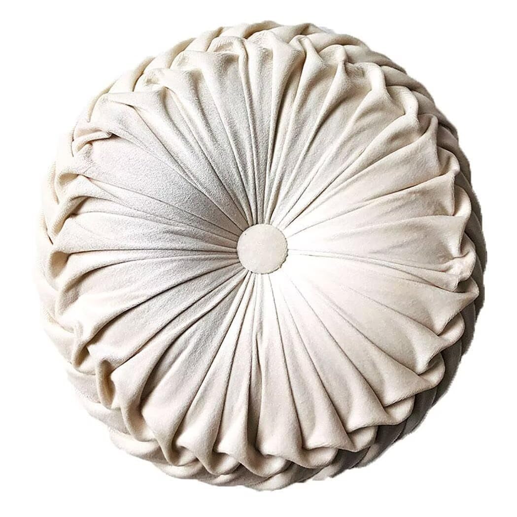 Teieas Elero Round Throw Pillow Velvet Home Decoration Pleated Round Pillow Cushion for Couch Chair Bed Car Beige