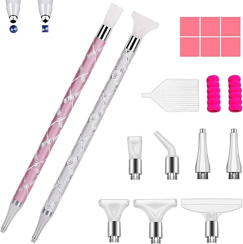 WIFORT Kit de 18 bolígrafos de pintura de diamante cuadrado con 7 puntas de rosca, 6 piezas de arcilla adhesiva2 cubiertas antideslizantes para