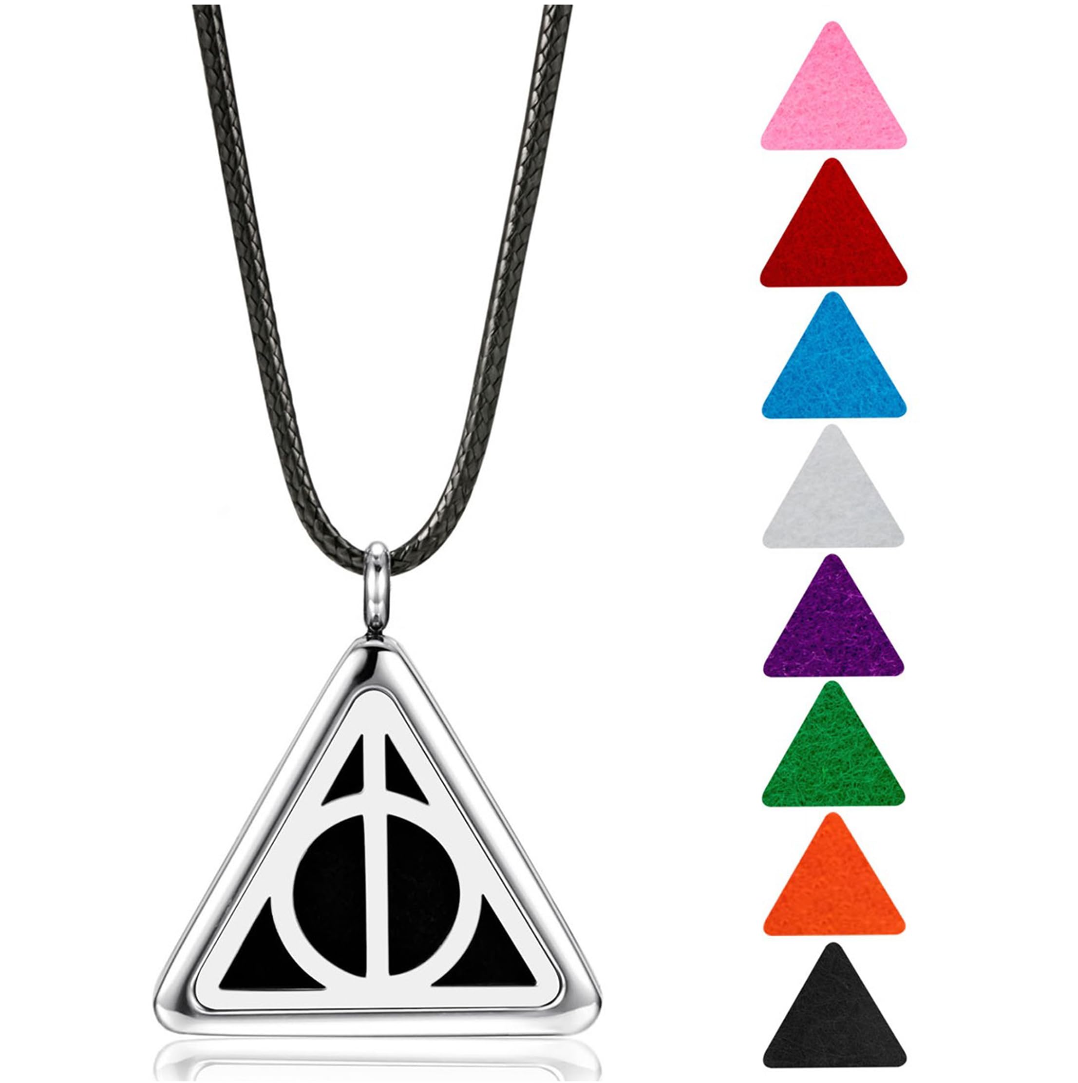 Photo 1 of *** MISSING NECKLACE ***Wild Essentials Potter Hallows Necklace Aromatherapy Diffuser Pendant, 24" Black Rope, 8 Color Refill Pads