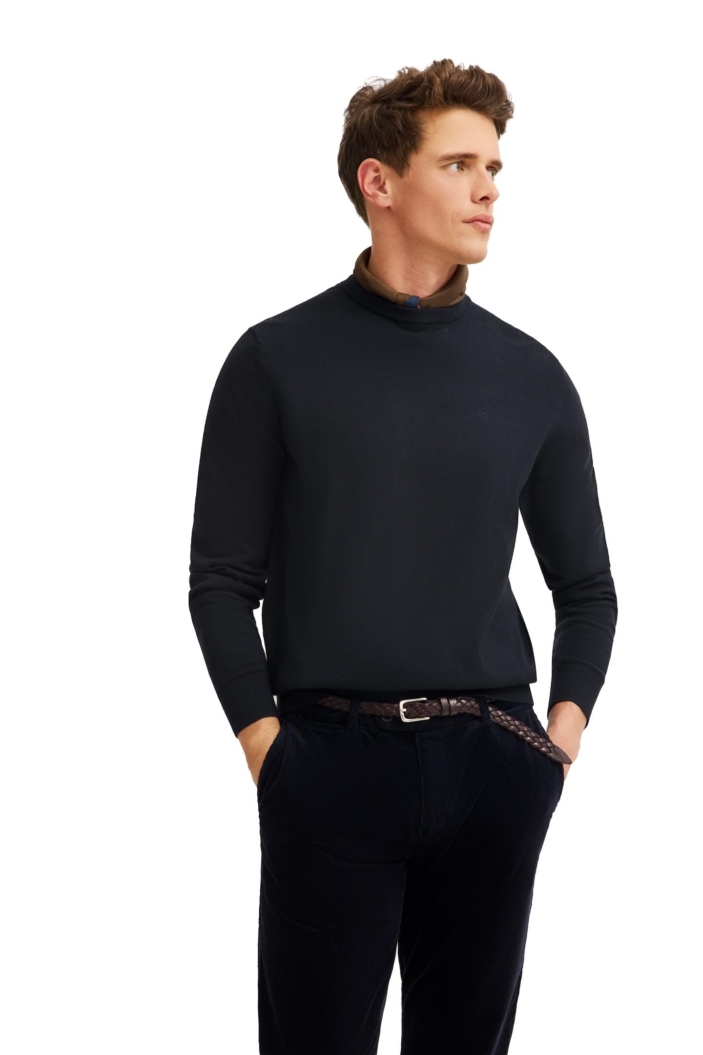 bugatti Herren Pullover Rundhals 7400-85520D Regular Fit Kaschmir-Mix stilvoll Feinstrick für Alltag, Büro und Freizeit