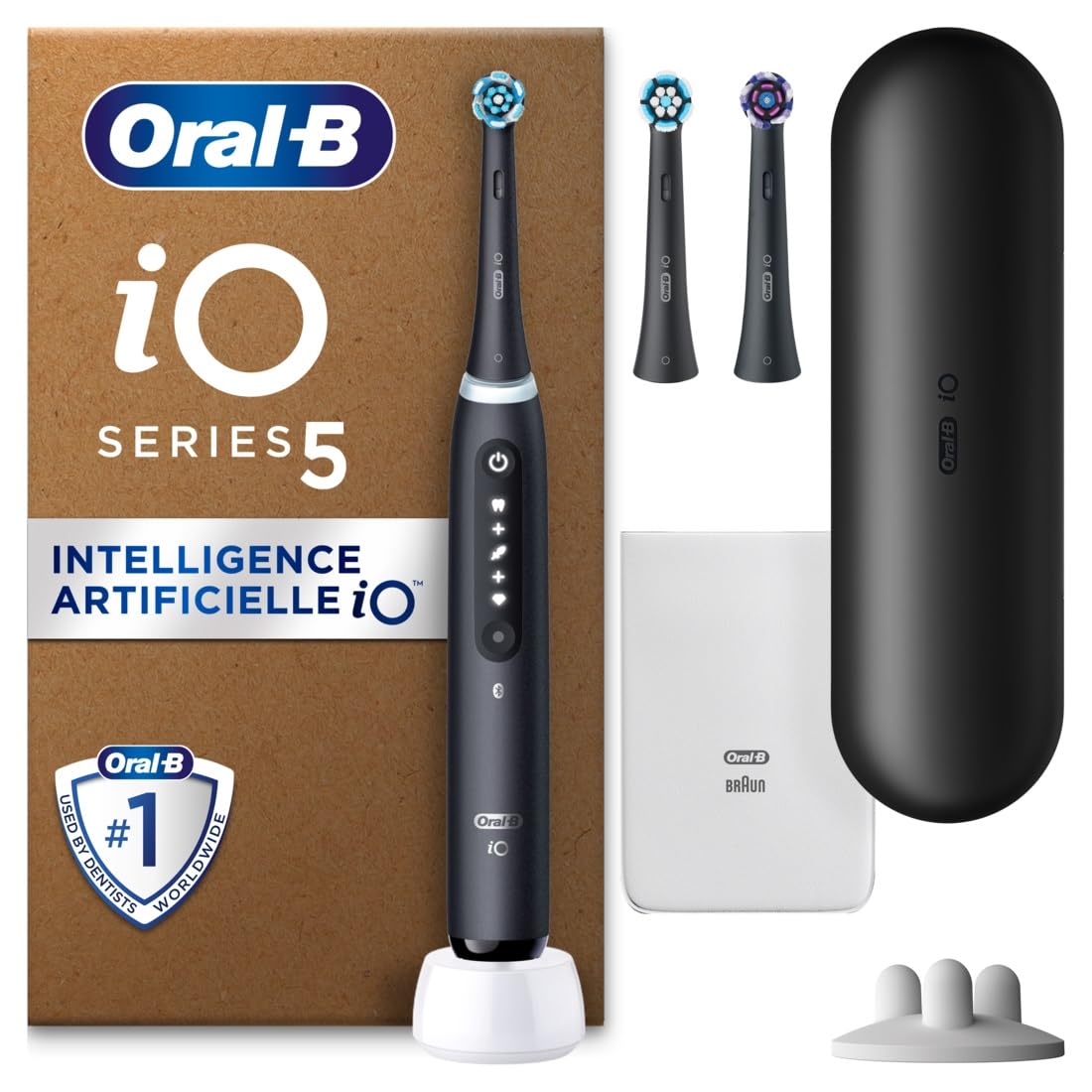 Oral-B iO 5 Electric Toothbrush, Pressure Sensor to Protect Gums and Sensitive Teeth, with 3 Soft Replacement Brushes, 1 White Charger, 5 Cleaning Modes, Black