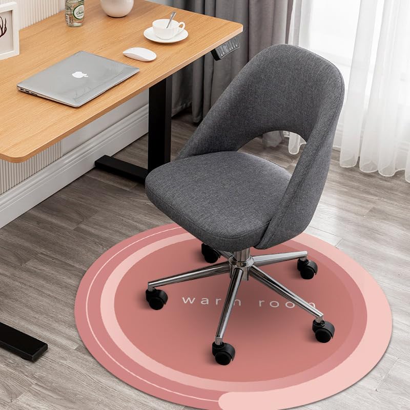 Round Office Chair Mat for Hardwood Floor - Modern Diatom Mud Non Slip Desk Rug, Durable Washable Large Floor Protector Mat for Bedroom Sofa Home Office Computer Chair (Pink,60x60cm)