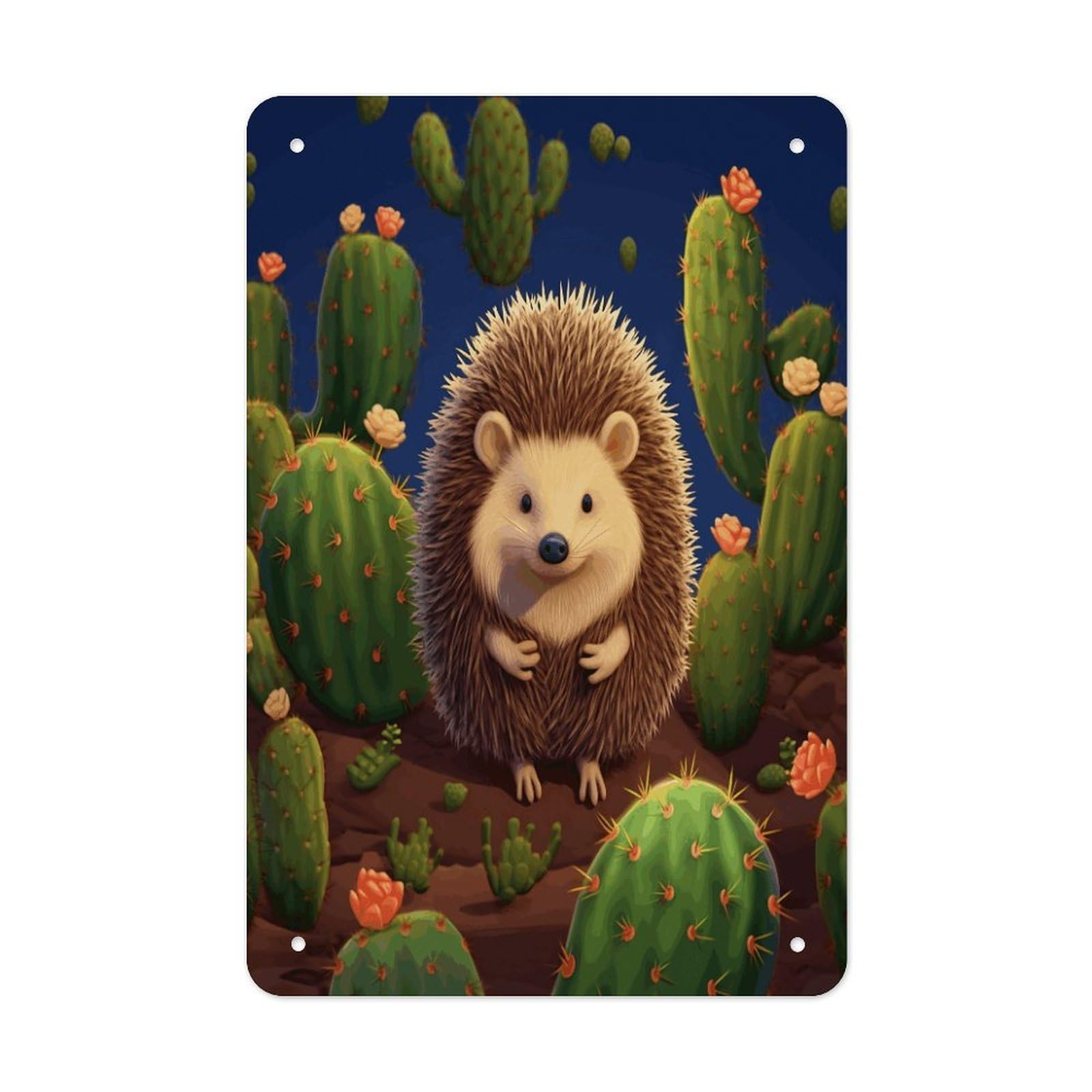 VstaDank Hedgehog Cactus Metal Tin Signs Personalized Wall Art Prints Decoration Art Poster Funny Vintage Tin Sign Iron Sheet Painting Metal Signboard Decor Painting for Wall Decor