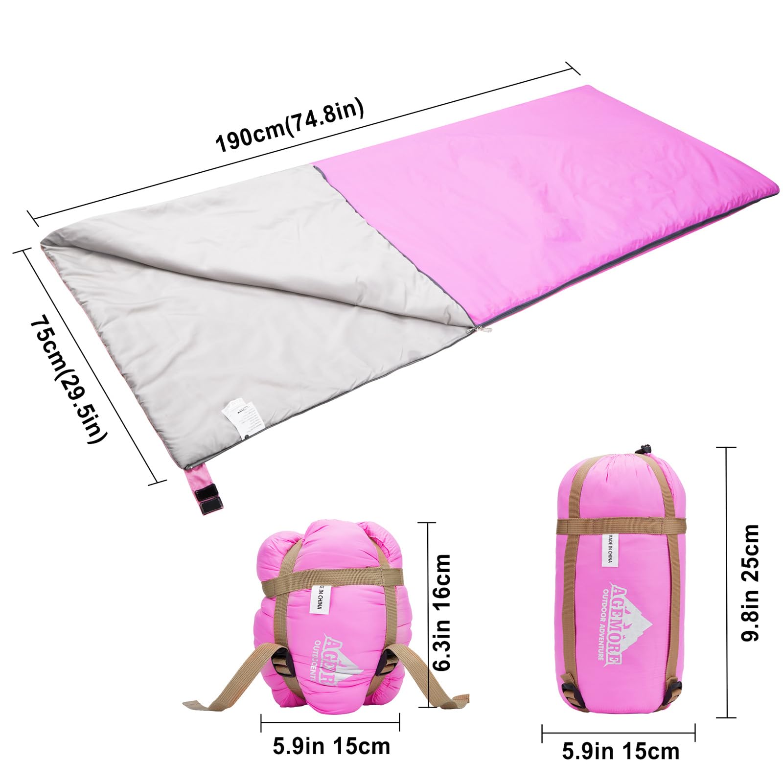 Sac De Couchage Rectangulaire Active Era – Ultra Léger, 190x75 Cm, 3 Saisons – Rose