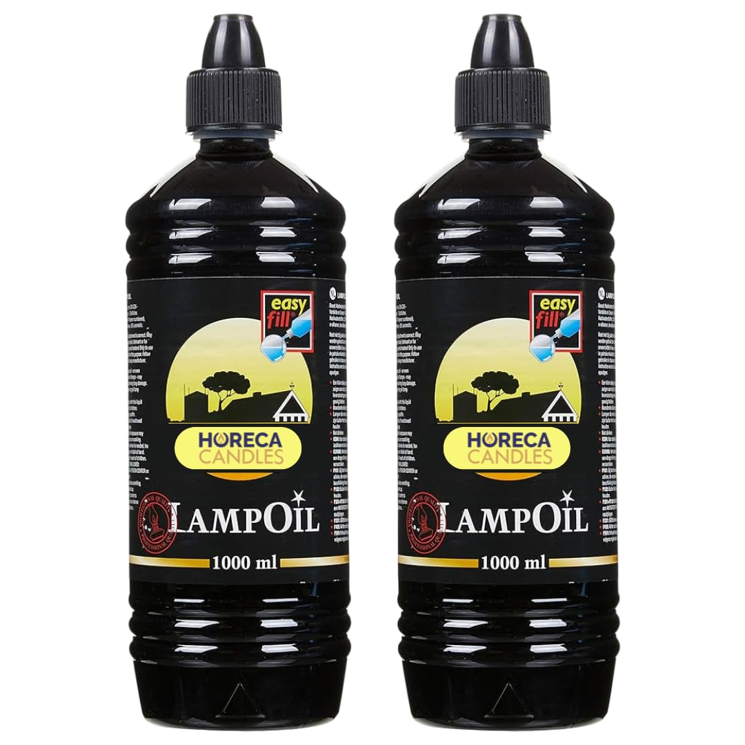 HORECA CANDLES Lampenöl – 2x1L, 99% Reine Paraffine, Rook- und Geruchsfrei, Langanhaltende Brenndauer, Ideal für Religiöse Zeremonien, Öllampen, Gartenfackeln, Tischkamine, Petroleum Lampen, Ölkerzen