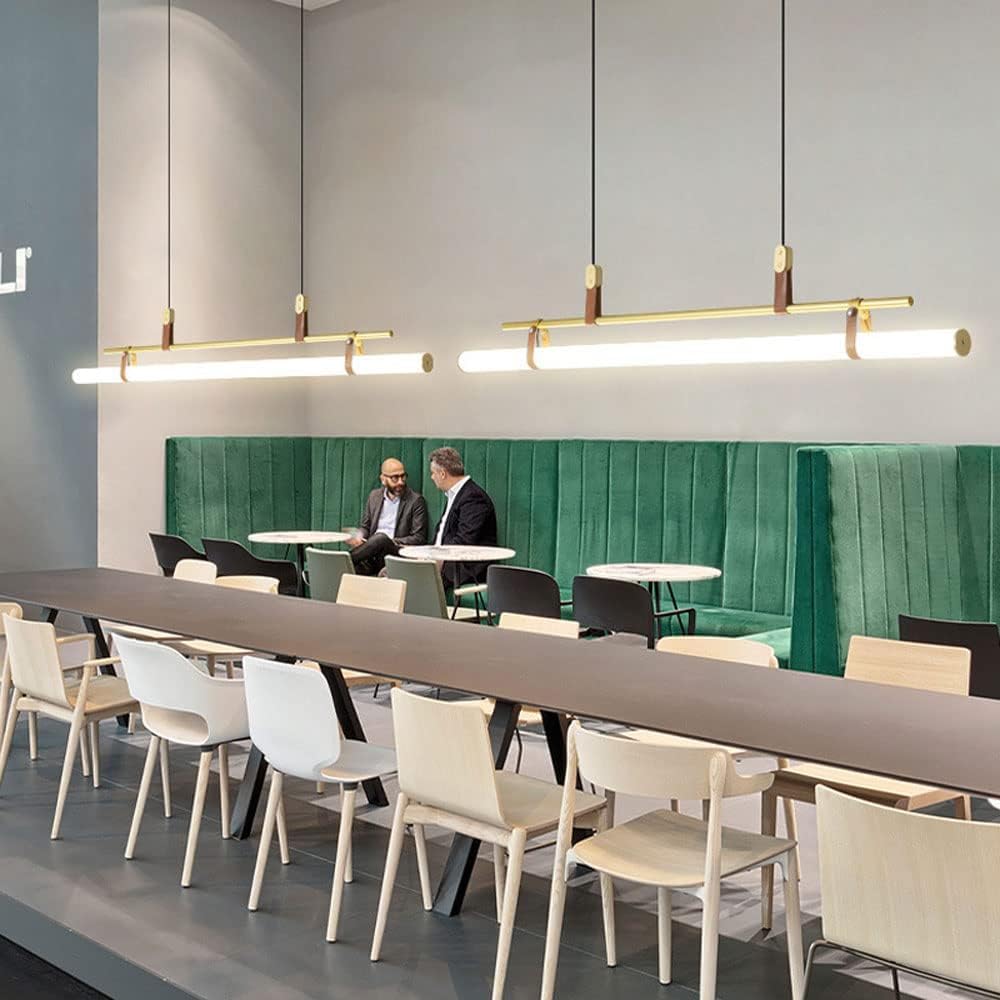 Liniowa lampa wisząca LED 80 cm, kompatybilna ze stołem jadalnym, nowoczesna, minimalistyczna czarna skórzana tuba, styl industrialny, oświetlenie LED