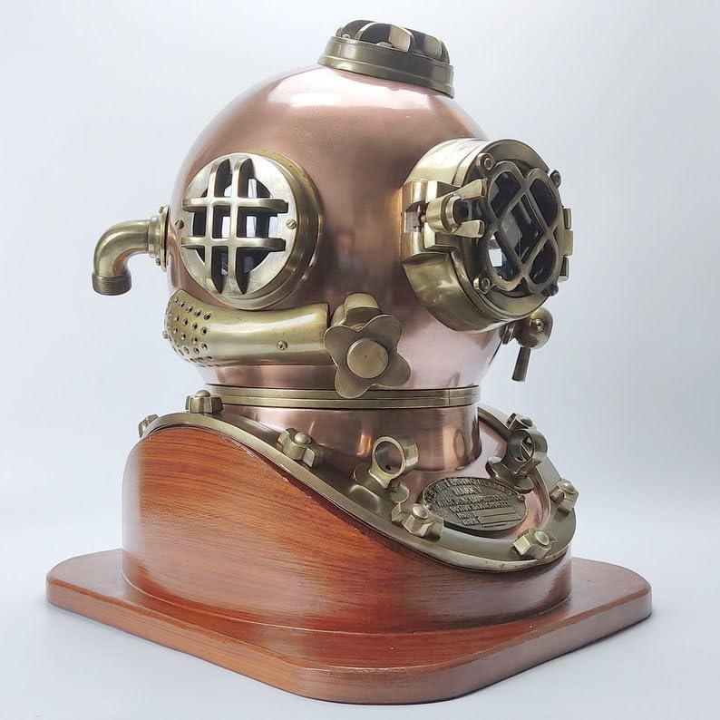 Casco de buceo rústico | Casco de buceo Mark V de la Marina de Estados Unidos con base | Casco marino submarino de 18 pulgadas de profundidad | Casco de buceo Mark V