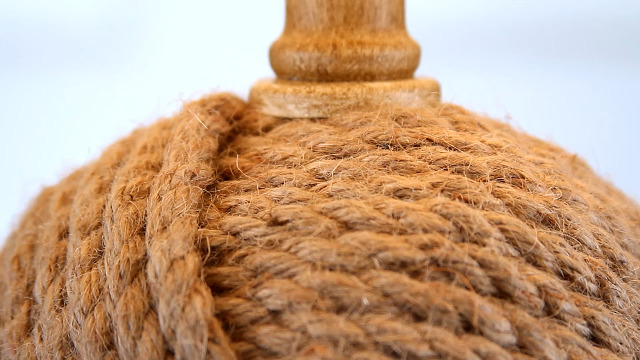 Image of JONATHAN Y Monkey Fist 18 inch Rope Metal Ball LED Table Lamp, Natural | Coastal Nautical Accent Light, White Linen Drum Shade, In-Line Switch, Bulb Included