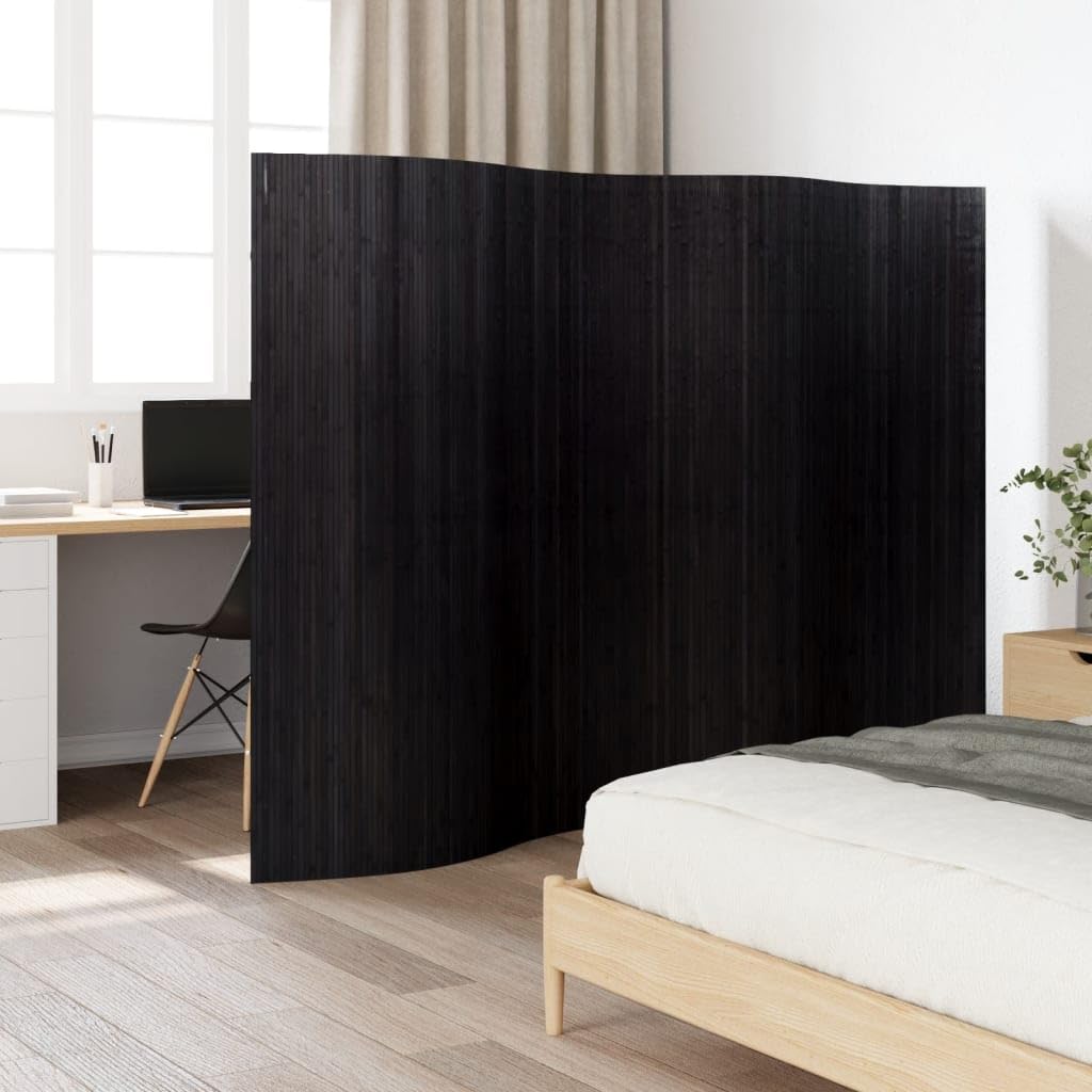 Paravent noir 250 x 165 cm en bambou enroulable