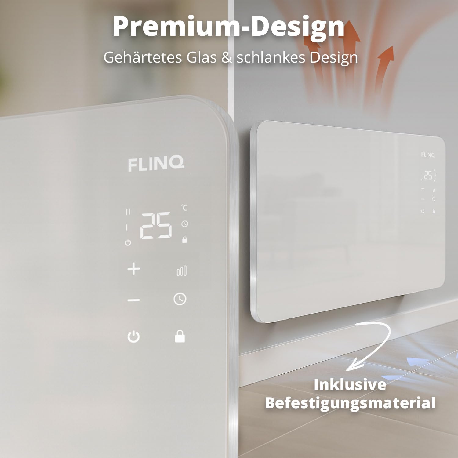 FlinQ Smart Konvektor Heizung 2000W - 96 x 46 x 13 cm - Weiß