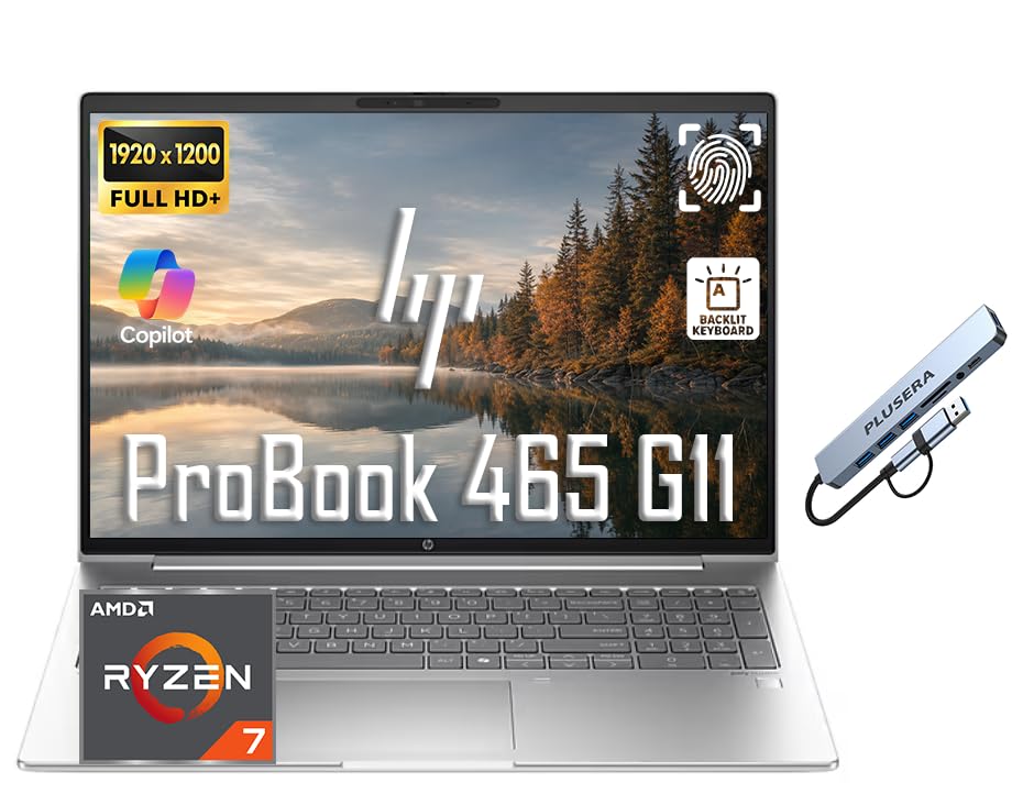 HP ProBook 465 G11 Business Laptop, 16" FHD+ IPS Display, AMD Ryzen 7 7735U Processor, 16GB DDR5 RAM 1TB Storage (512GB SSD+512GB PLUSERA Docking Set), Win 11 Pro, FP Reader, Backlit KB, Pike Silver - image 1