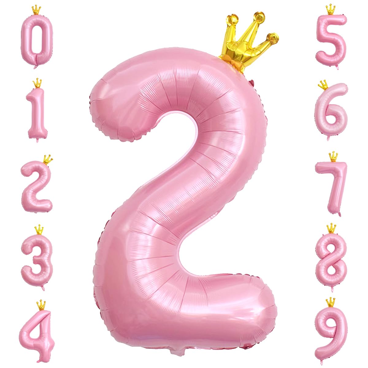 40 Inch Crown Pink Number 2 Balloon, Big Conjoined Light Pink Foil Mylar Helium Digit 2 Balloon for 2nd Birthday Party Decorations Anniversary Decor