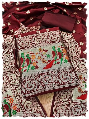 Image of Pandadi Women's Banarasi Paithani Woven Design Dress Material