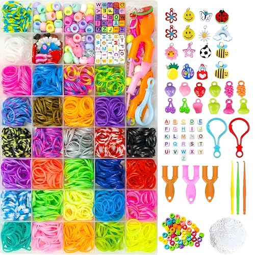 BIZEE 2700+ Loom Bands for Boys and Girls 32 Dazzling Colors Loom Bands Starter Kit for Refill Making Craft Kits and Baby Hair Bands DIY Bracelet Making Kit with Accessories and Storage Box