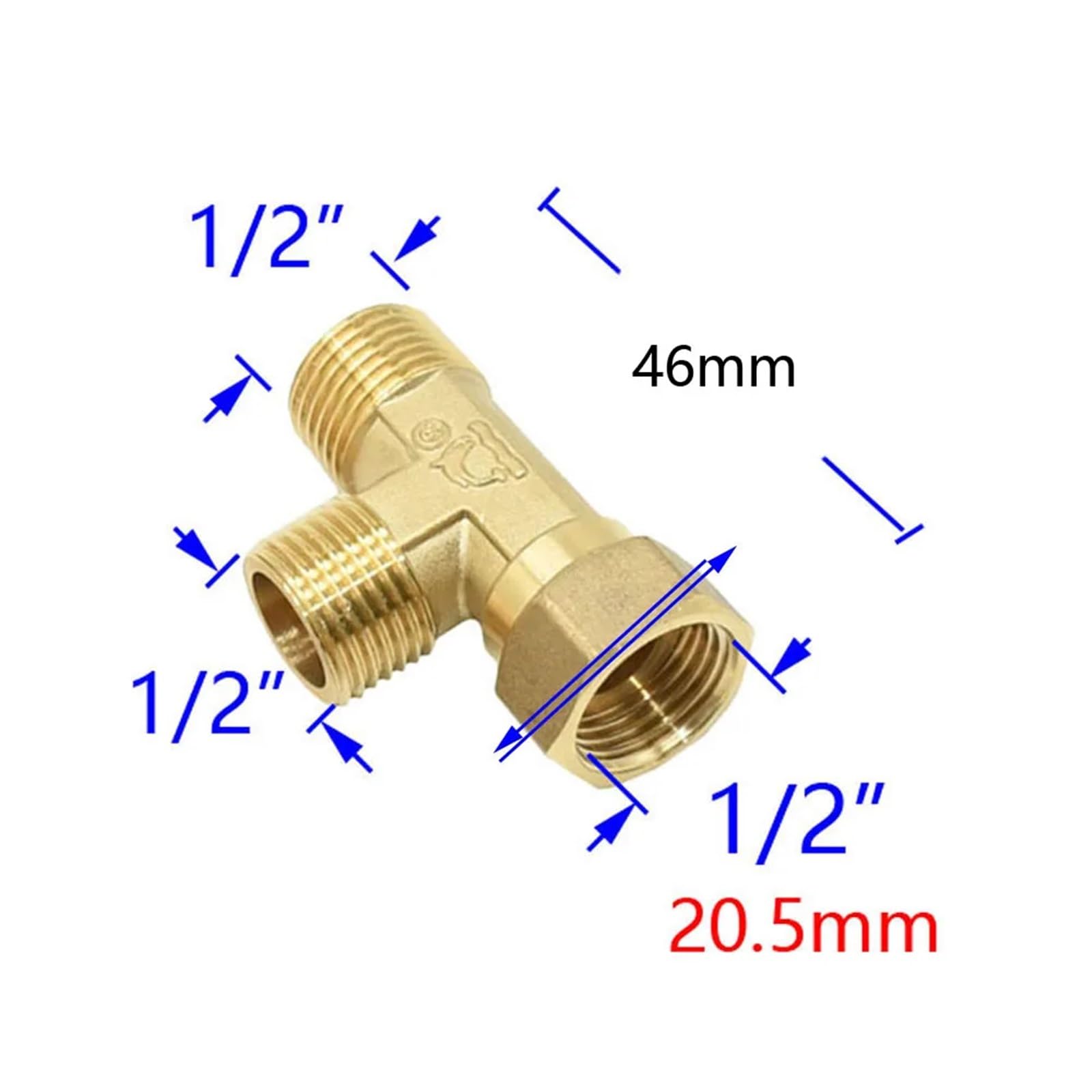 1pcs Brass 1/2 Inch Male Female Tee Connector Plumbing Hose Splitter Copper T-Shape Fitting 3 Way Hose Tube (A)