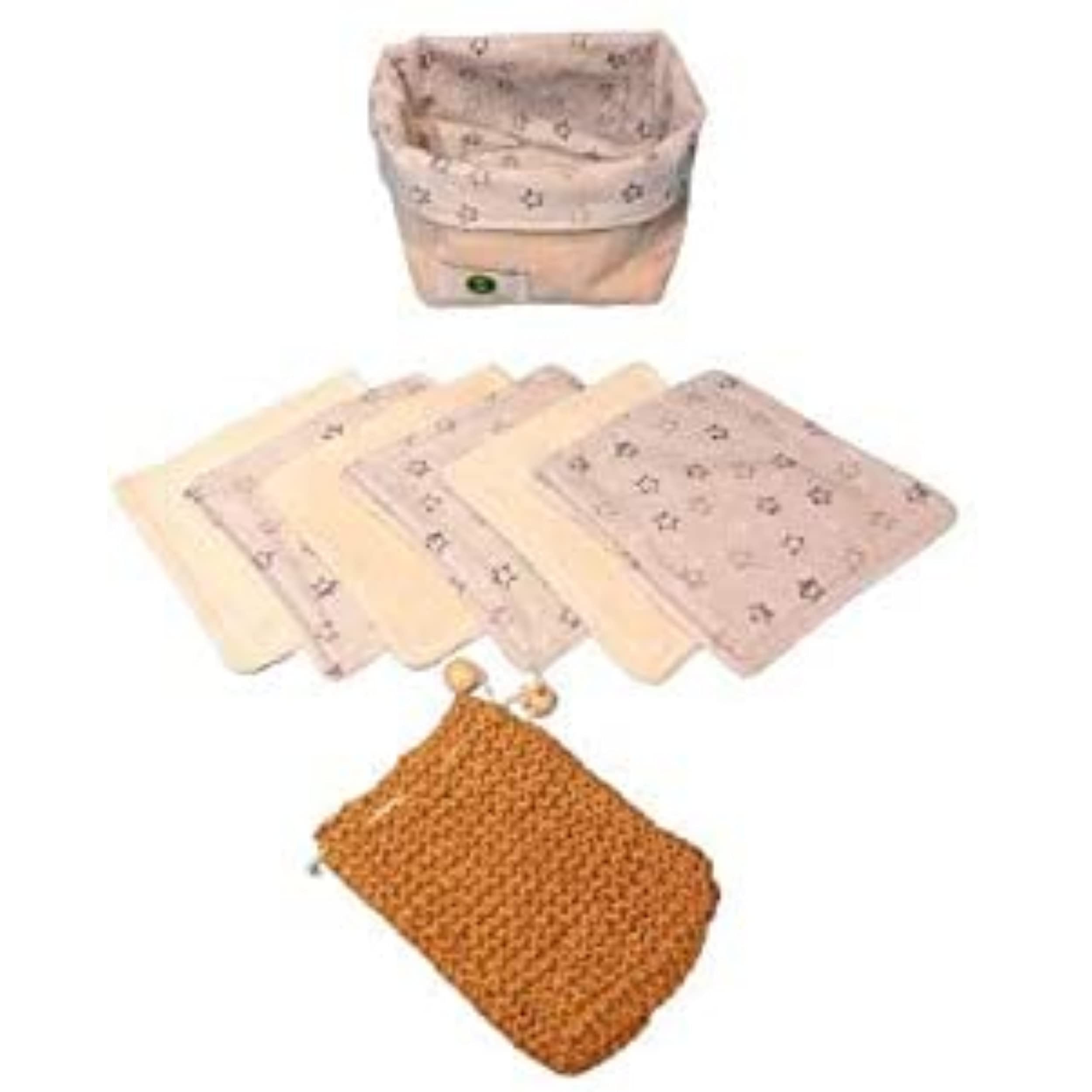 Coffret Zéro déchet 9 pcs kit 6 lingettes démaquillantes lavable réutilisable visage Gant économiseur Sac Panier Savon artisanal fabrication Française Salle Bain Tout type peau Ecologique Yoni Bleu